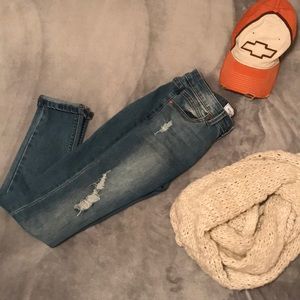 Medium wash distressed jeans!